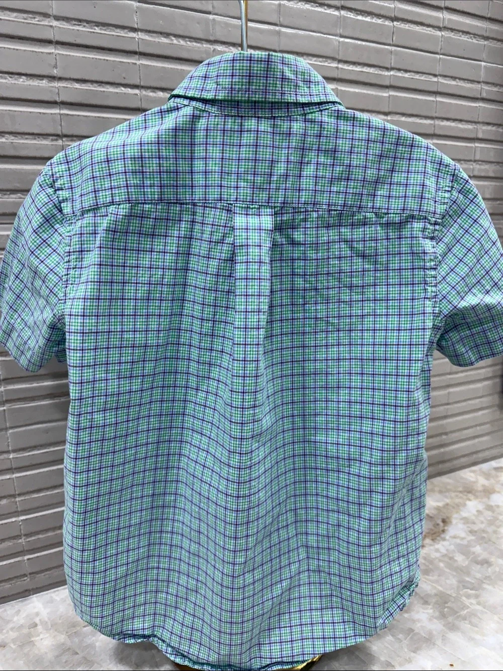Ralph Lauren Light Green and Blue Plaid Short-Sleeve Button-Down Shirt